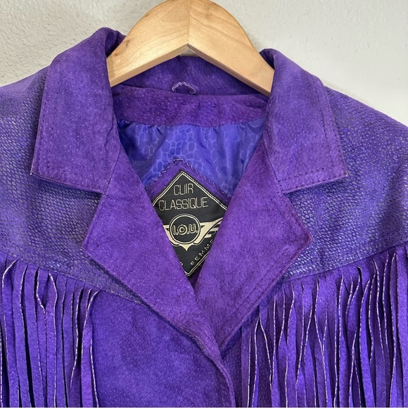 Vintage Purple Leather Fringe Jacket - Picture 6 of 16